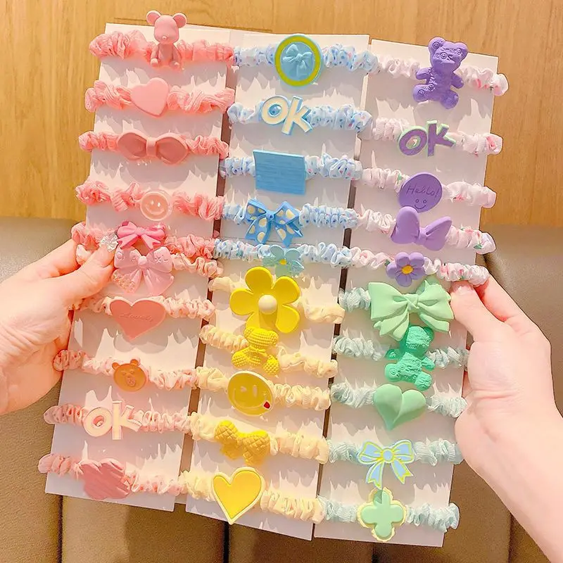 Wholesale 5pcs Flower Cute Kids Scrunchy Hair Ties Rope Set Star Children Girls Accessories Elastic Hair Rubber Bands for Women