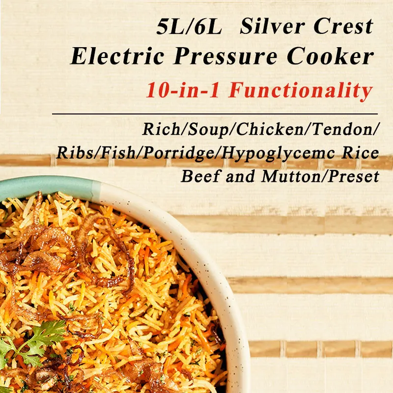 5L 6L Stainless Steel 10 In 1 Multifunctional All In 1 Silver Crest Smart LCD Home Digital Pressure Cooker Electric Rice Cooker