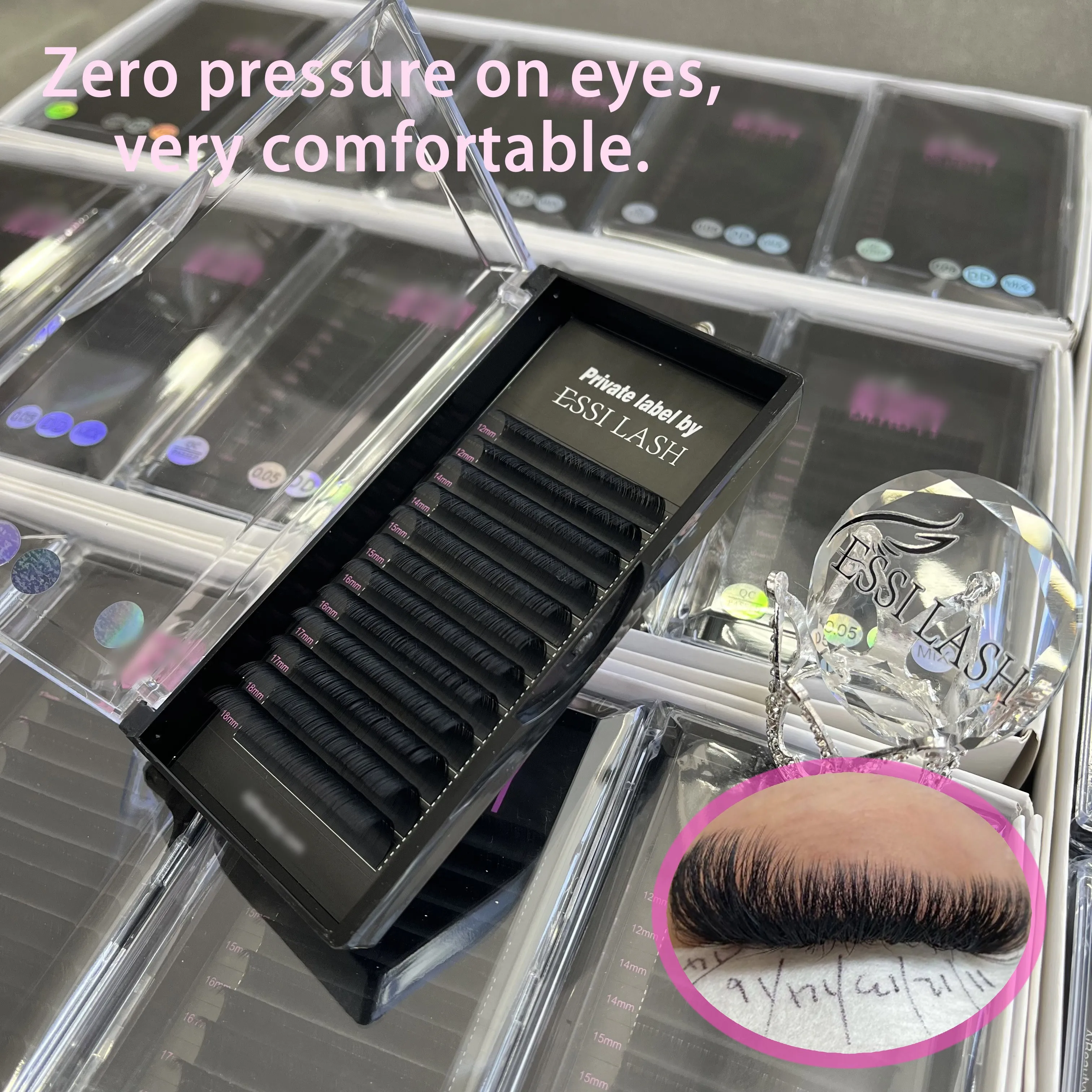 In Stock Fluffy Dark Matte Black Volume Eyelash Extension Trays Cashmere Handmade 0.03 0.05 Eyelashes Custom Private Label