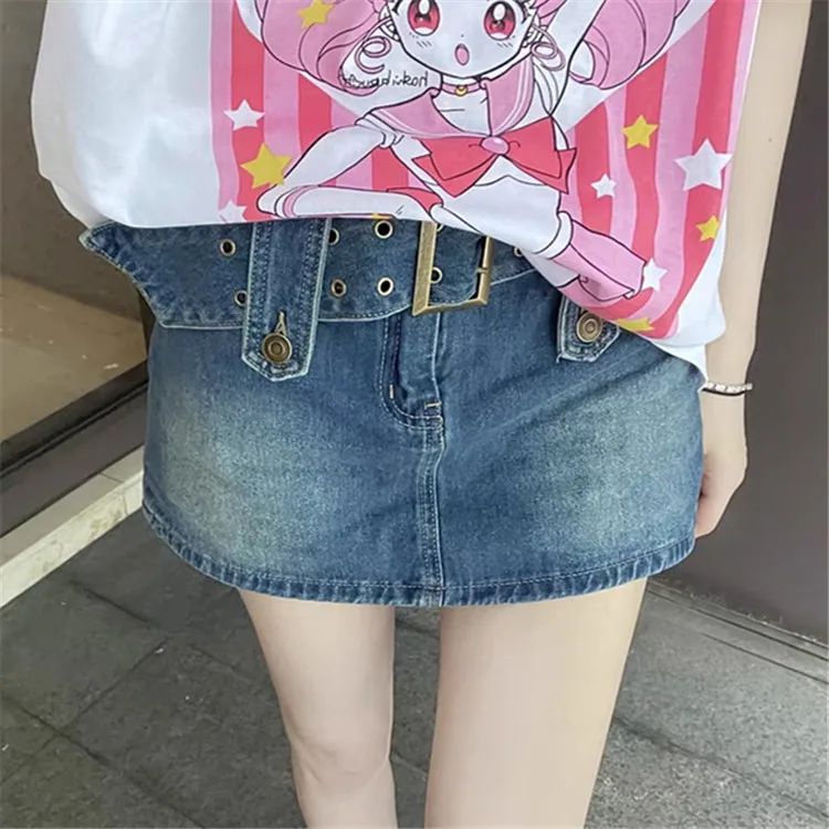 High Waist Denim Jeans Skirts Belt Summer Skirts Women Mini Short Skirts