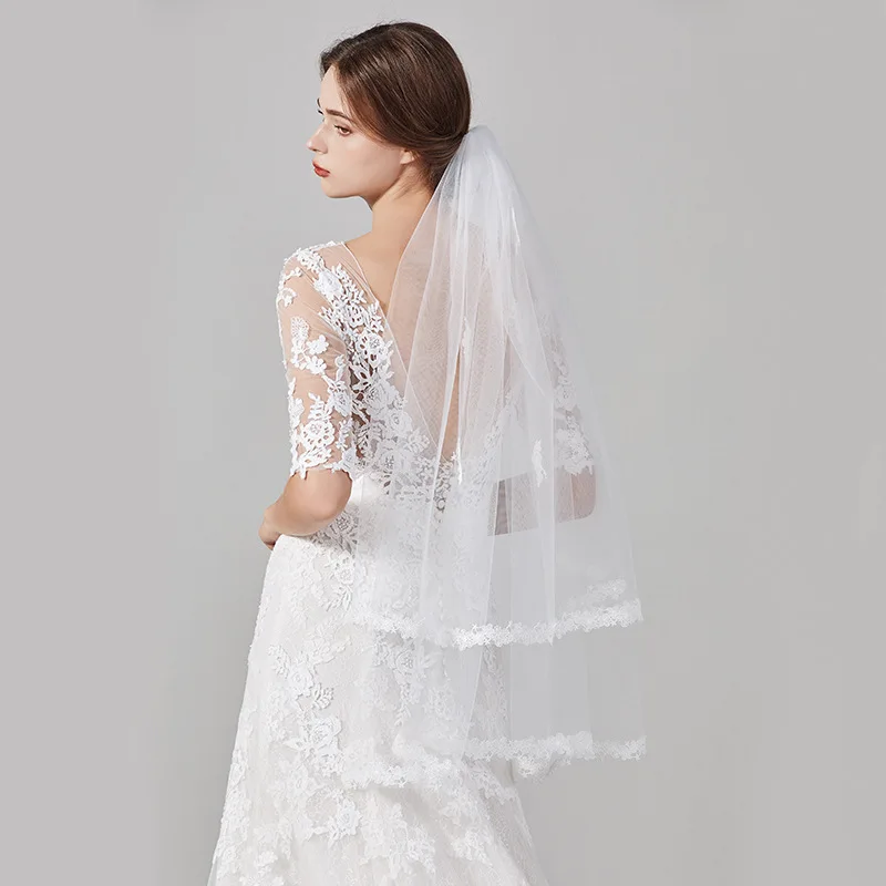 Handmade Floral Edge Soft Tulle Two-Layer Veil With Comb Bridal Shower Hen Party Wedding Hair Accessories