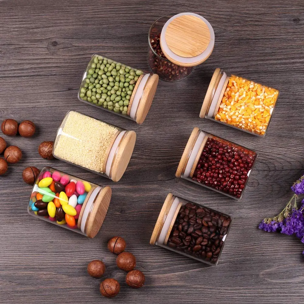 6.5cm 12pcs Set High Airtight Kitchen Food Storage Container Organizers Glass Spice Jar with Bamboo Lids