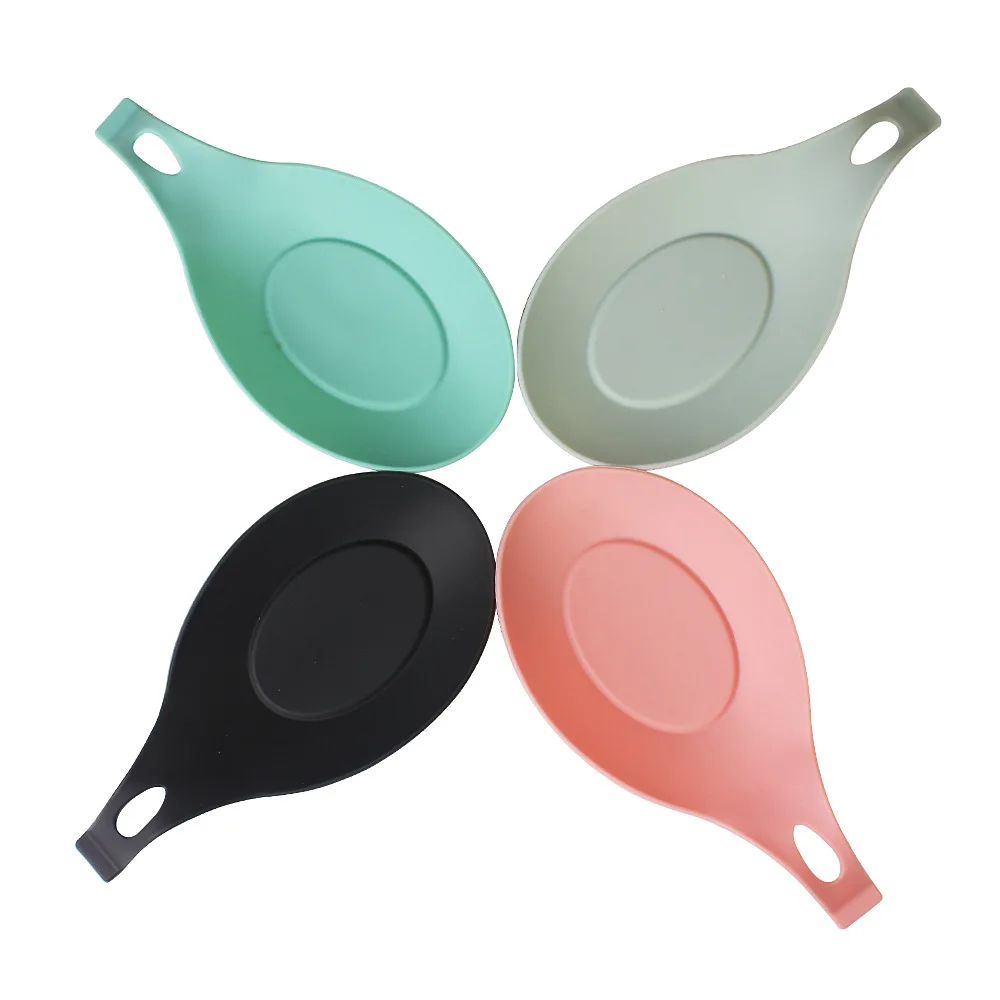 Wholesale Colorful Durable Heat Resistant Kitchen Utensils Holders Almond Shaped Mat Silicone spoon Rest