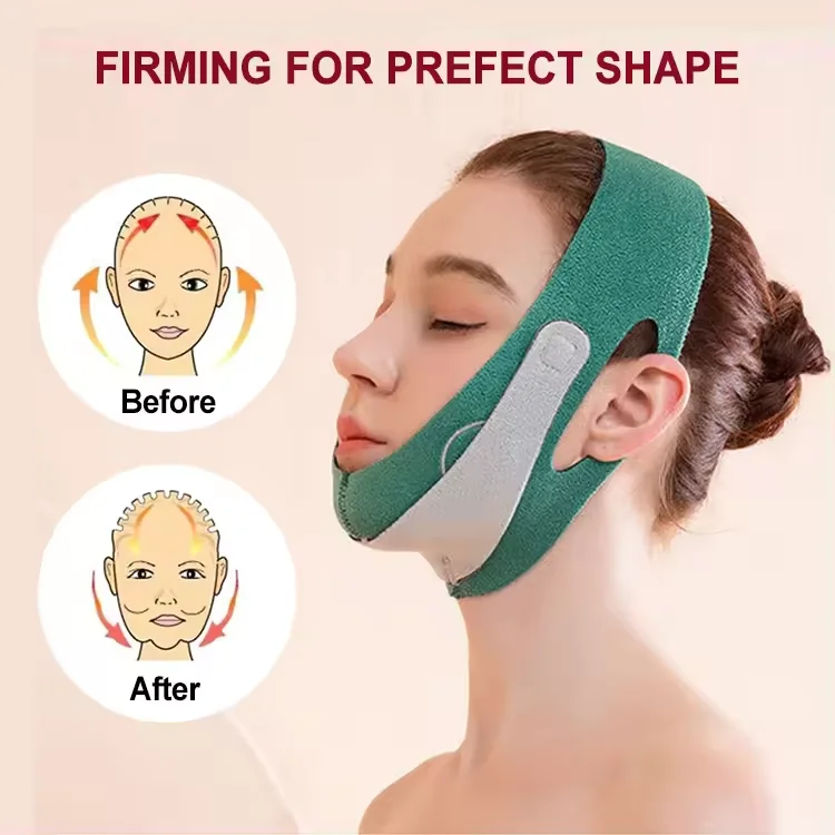 2024 New Environmentally Friendly Reusable Green Pink Double Chin Tightener V Line Mask Facial Slimming Strap V Face Lift Belt