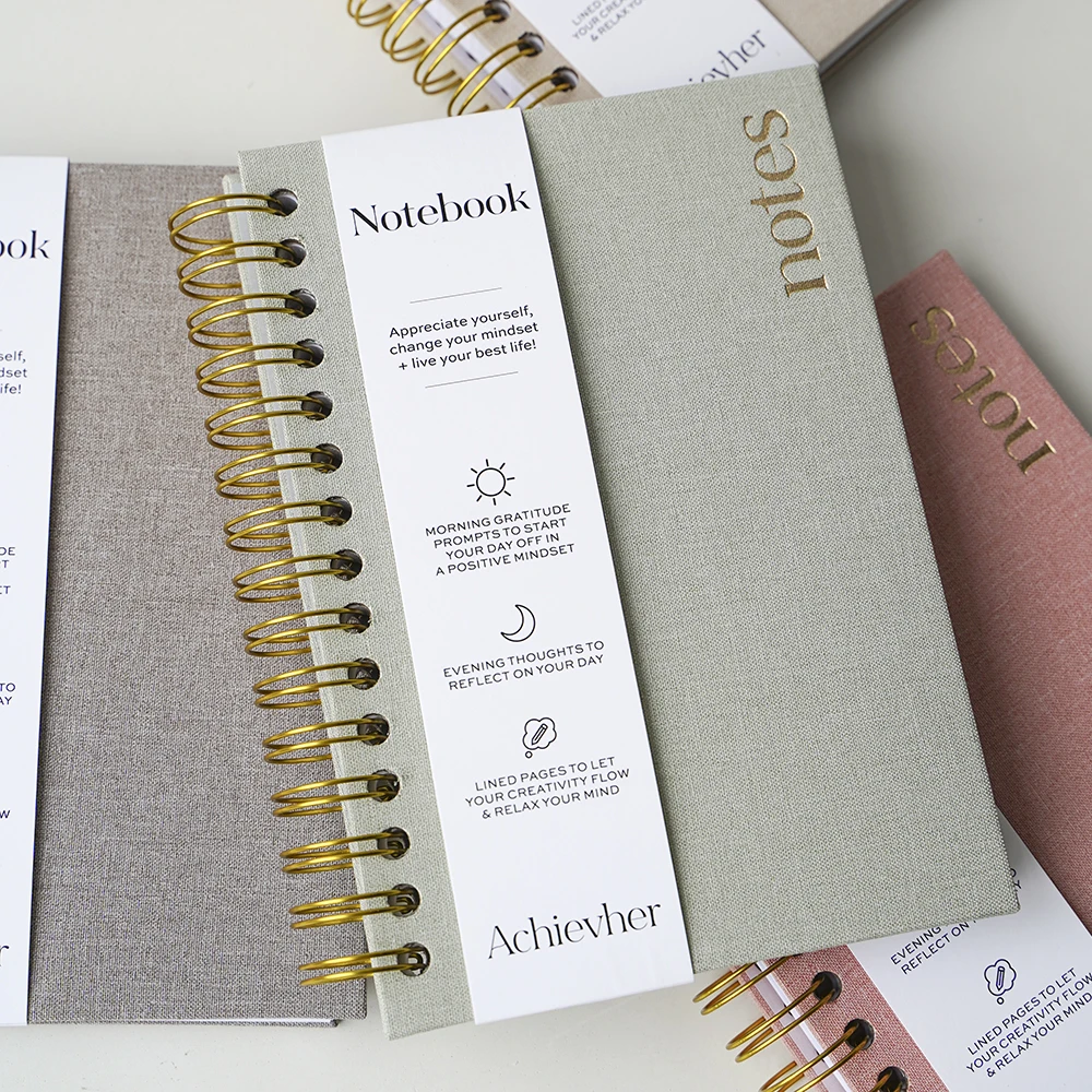Wholesale Promotion Thick Logo Hardcover Spiral Linen Custom Journal Diary Gift Unique Notebook