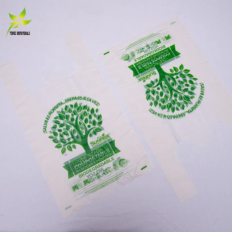 Customizable Accept Bioplastic T Shirt Bag Biodegradable Bags Custom Printed 100% Compostable Plastic Cornstarch Bags