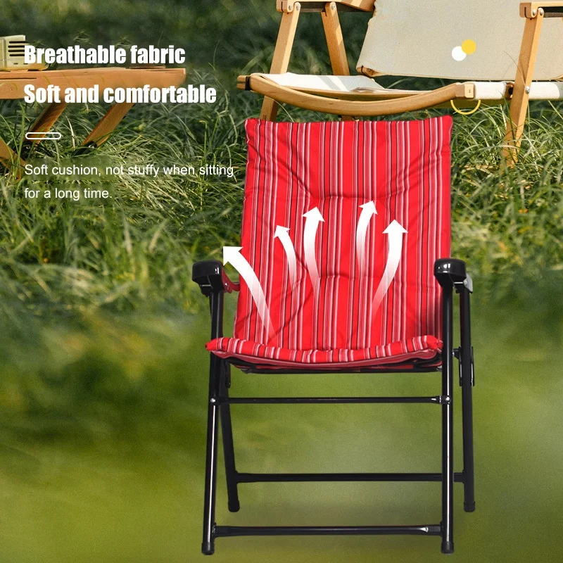 Custom Outdoor Folding Portable Camp Chairs Stripe Cotton Padded Steel Pipe Camping Fishing Beach Chair