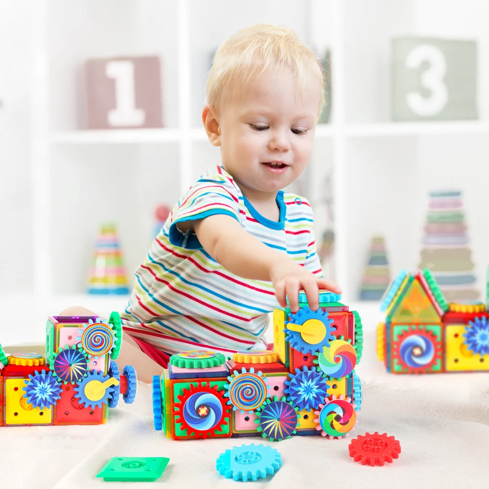 90pcs ABS Plastic Creative Magnetic Tiles Building Block Gears Toy Connecting Brick Learning Preschool Set Stem Educational Toys