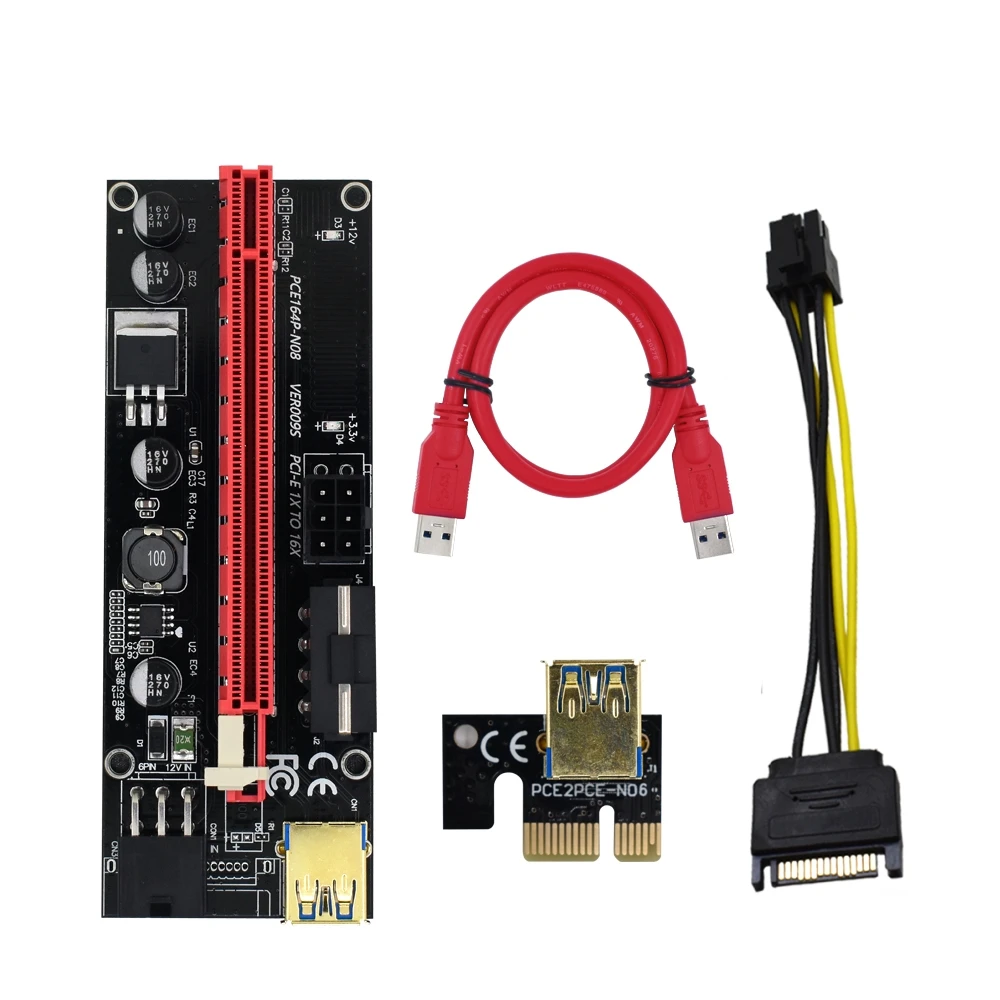 Карта расширения 009S PCI-E Экспресс 1x до 16x Райзер-карта USB3.0 кабель-удлинитель SATA 4-контактный 6-контактный адаптер