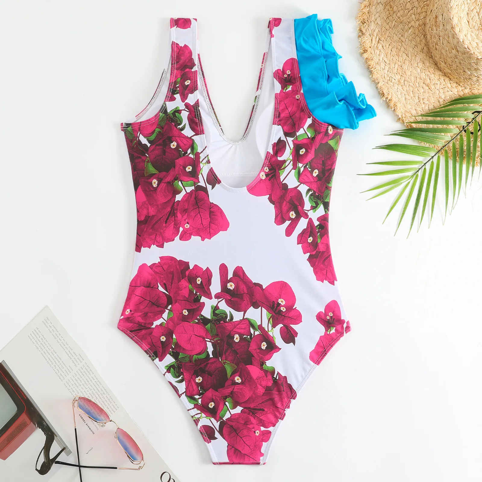 2024 New Ruffle Tie-Dye Print Swimwear One-Piece Swimsuit With Matching Cover Skirt Vintage Modest Swimwear Women