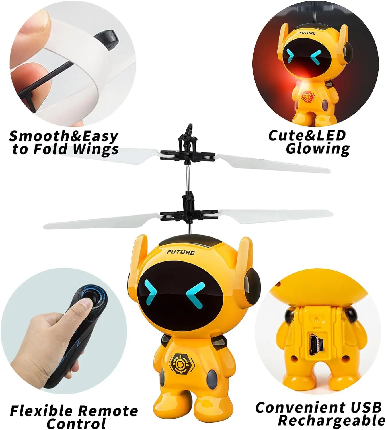Dwi Dowellin Flying Ball RC Toys,Built-in LED RC Robot Drone Remote Control Helicopter Indoor Games Toys for Kids (Yellow)