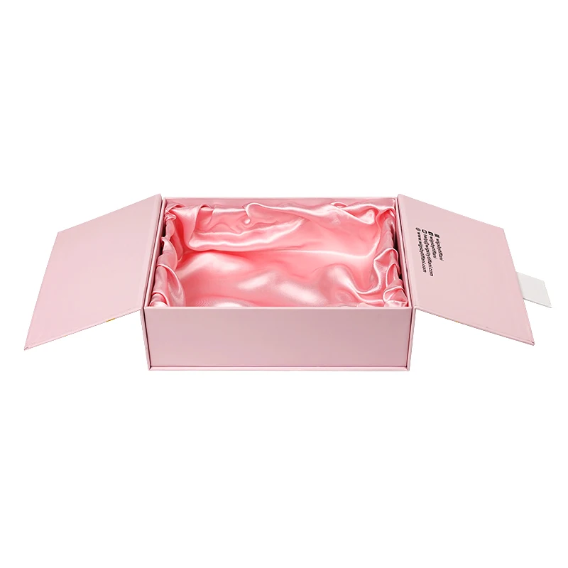 Customizable  Luxury Magnetic Lid Closed Pink Satin Insert Lined Rigid Gift Box Packaging With Satin