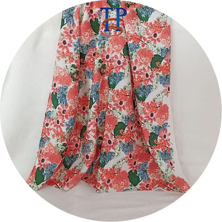 
Customizable 16mm red daisy printed silk cotton stain interwoven fabric 