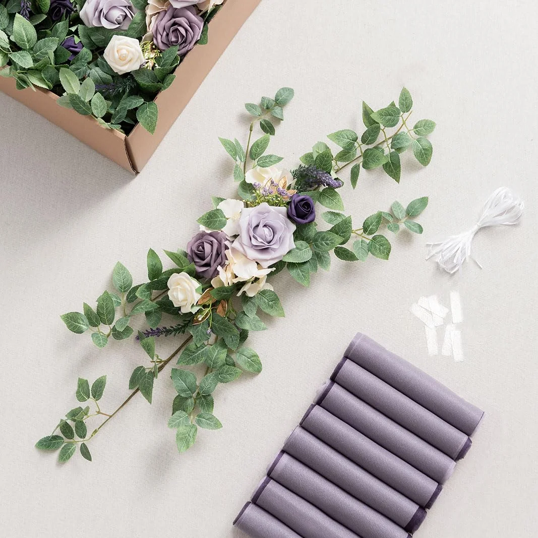 Wedding Chair Decorations Aisle Pew Church Artificial Flowers Lilac Purple Gold Bench Ceremony Reception Backdrop Party Outdoor