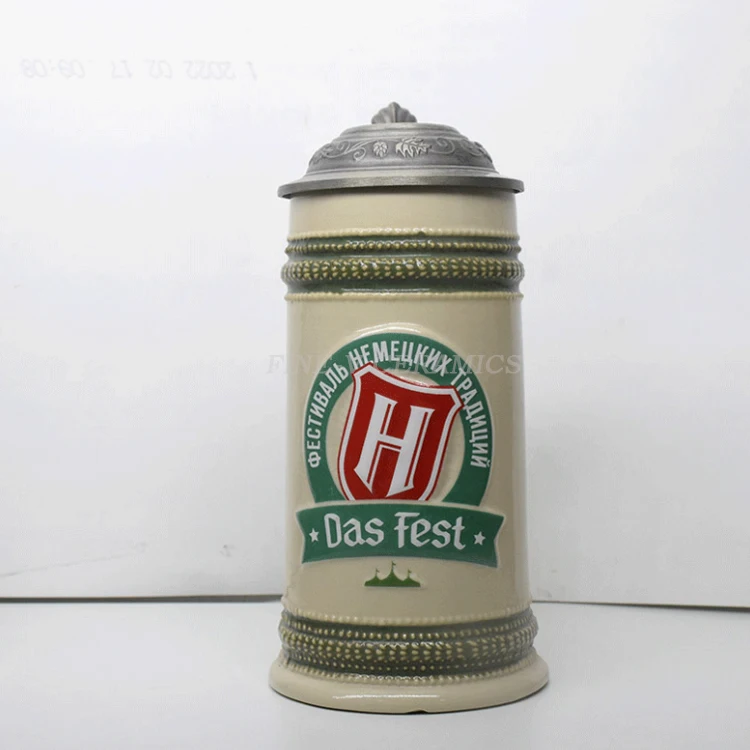 custom LOGO Tin cup with lid hand-painted embossed mug smooth german ceramic beer mug