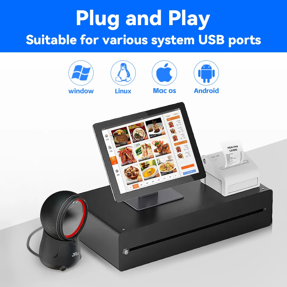 JR Wired USB Barcode Reader Barcode Scanner Omnidirectional Scanner and Android IOS Computer