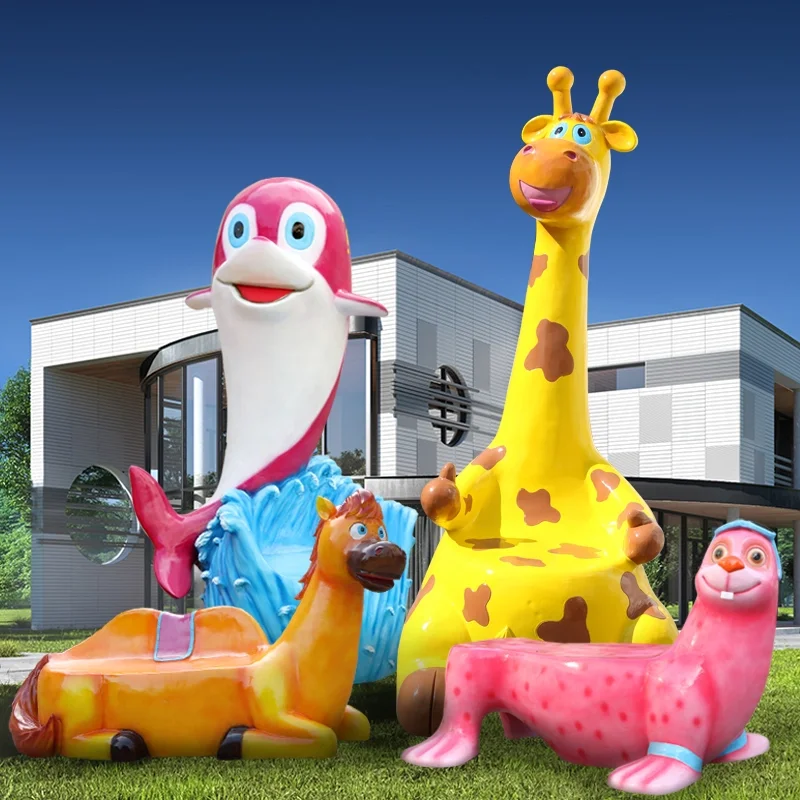 Amusement Park Decoration Cartoon Resin Fiberglass Animal Seat Chair Bench Statue for Sale