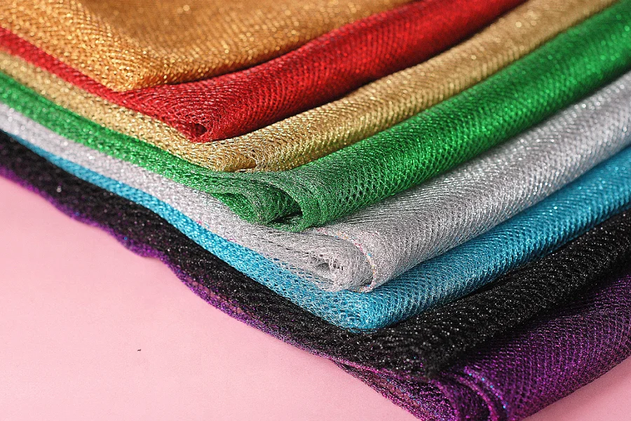 95% Nylon with metallic lurex yarn tulle mesh very shiny Fabric