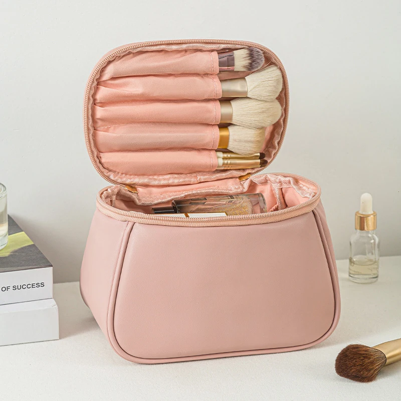 Large capacity portable PU leather cosmetic bag female makeup organizer travel toiletry bag