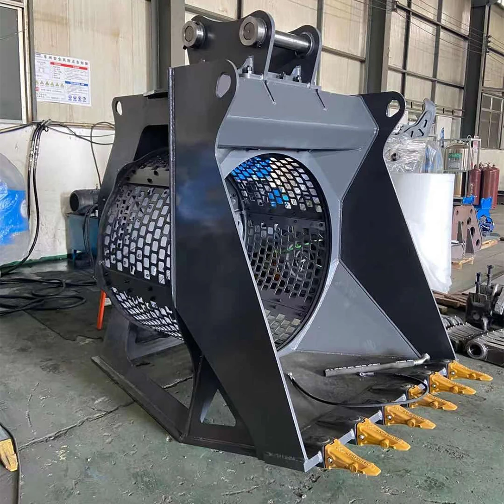 Thickened Steel Bucket Sieve Sand Separation Equipment Hydraulic 4 Ton 6t Excavator Rotatory Screening Bucket For Stone