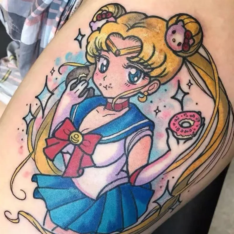 Cartoon tattoo with beautiful girl style anime flower arm tattoo sticker waterproof