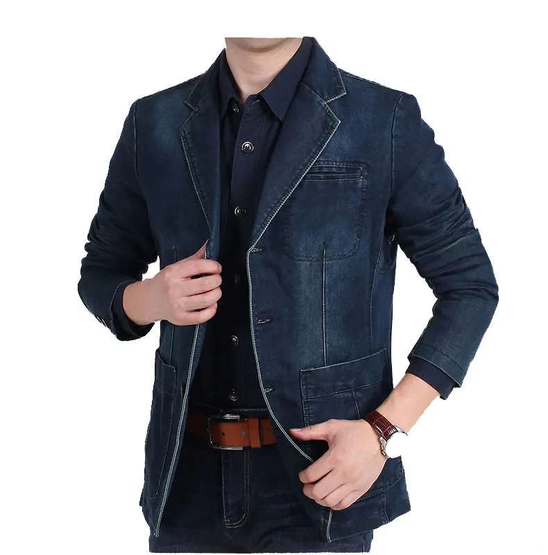 Plus size s-4XLNew Men]s Denim Blazer Men Fashion Cotton Vintage Suit Coat Male Blue Denim Jacket Men Slim Fit Jeans Blazers Out