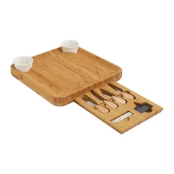 Cheesetray Bamboo Round Cheese Cutting Board Set Pastry Cheese Server Plate Bamboo Steak Tableware Slate Cheese Plate Board