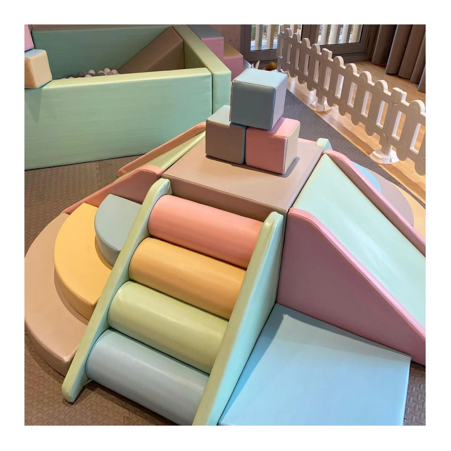 New Style Pastel Kids Soft Play Equipment Indoor Playground rainbow Soft Play Set Safe Soft Slide Climber with slide and steps