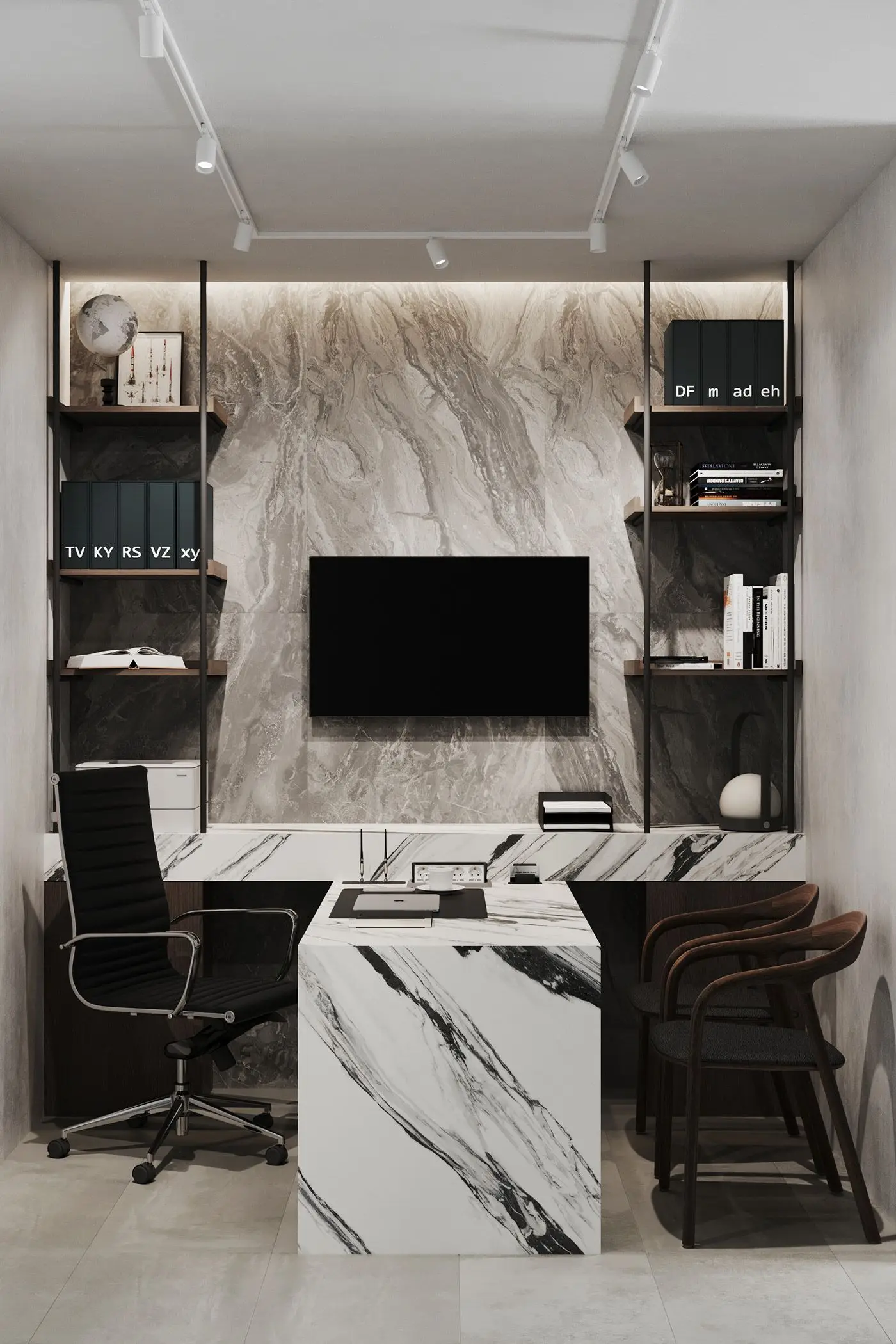 Modern L shaped stone office desk furniture sets modern marble counter top solid surface office table and chairs