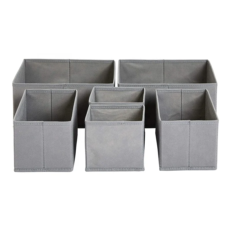 6 Pack Non-woven Collapsible Underwear Drawer Organizer Wardrobe Closet Organizer Set Fabric Storage Box for Bra Sock Tie