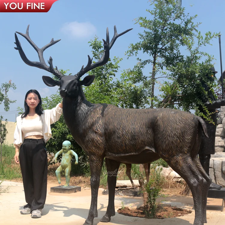 Outdoor Garden Bronze Life Size Bronze Stag Statue