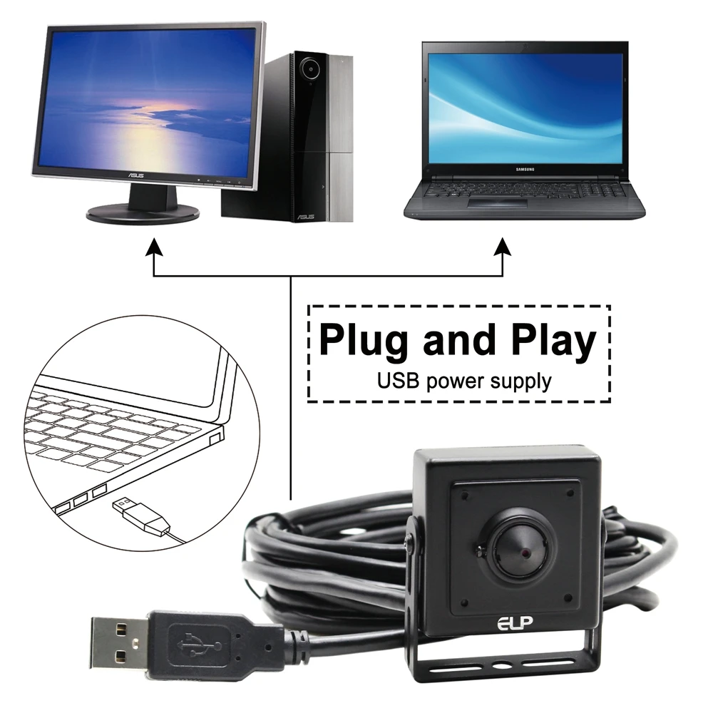 ELP Plug Play 3MP WDR UVC Webcam Full HD 1080p h.264 Mini Pin-hole USB Camera With Microphone