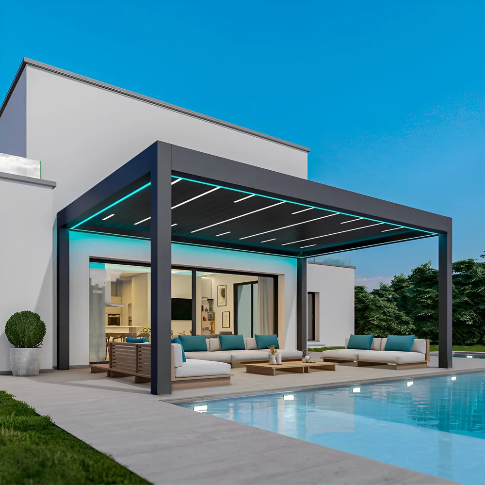 Custom modern pavilion gazebo pergola aluminium outdoor waterproof electric