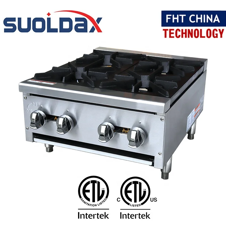 Suoldax FHT-CHINA ETL Certificate Commercial Kitchen Equipment Cooker 4 Burner Gas Countertop Range Stove / Hot Plate