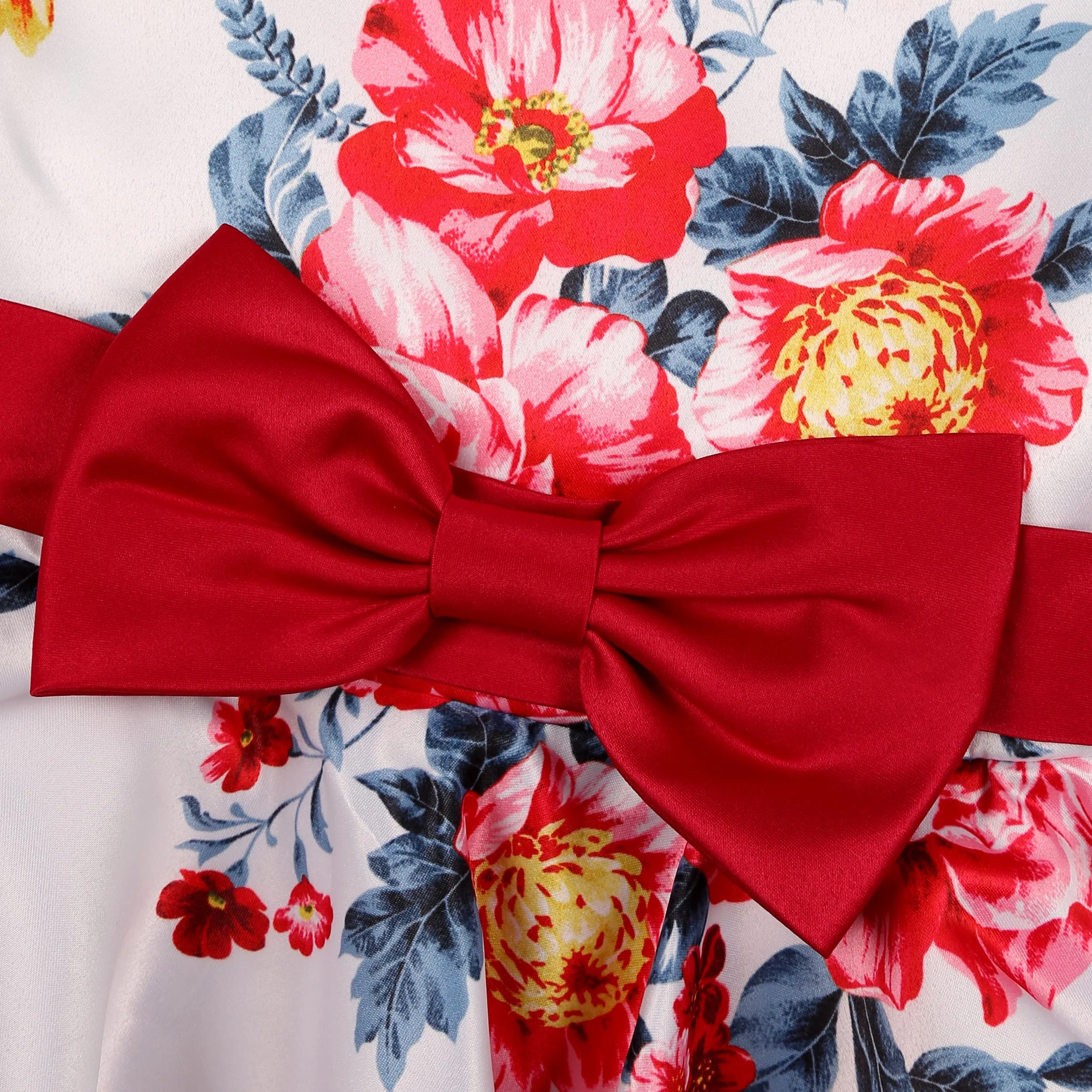Kids Girls Summer Floral Print  Dress With Bow Cotton Material For Wedding Evening Party Dress Flower Girl Dress