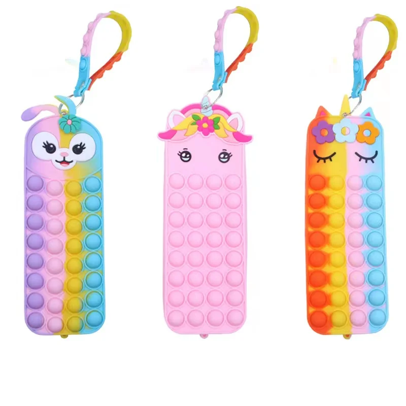 Силиконовый пенал для детей и студентов, чехол для карандашей и ручек, силиконовый пенал с пузырьками и единорогом