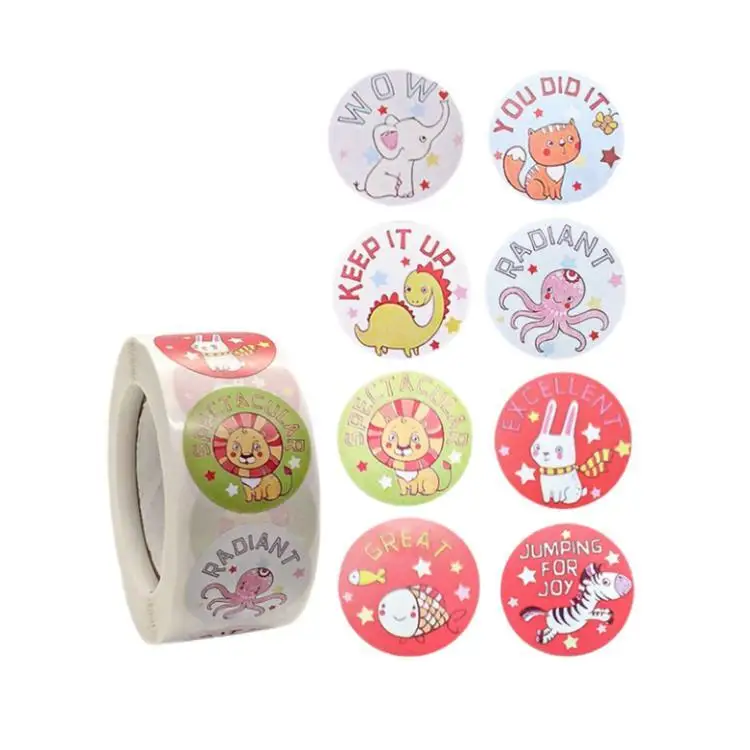 500Pcs Roll 1Inch 2.5CM Animal Child Reward Sticker For Teacher Parent School Cute Motivating Seal Label
