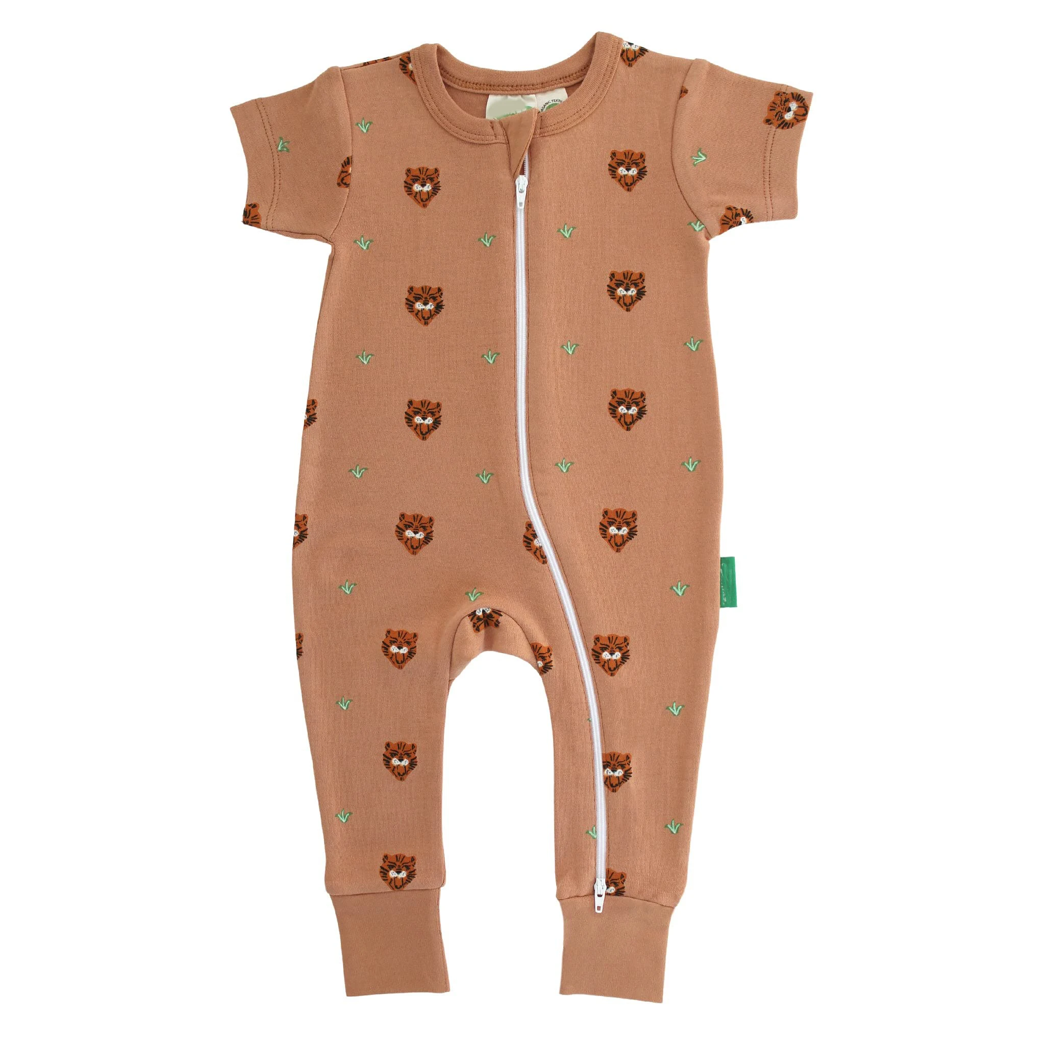 OEM Tiger Print Baby Romper Organic Cotton Infant Sleepsuit Baby Newborn Romper Onesie Custom Baby Clothes Zip Up Romper