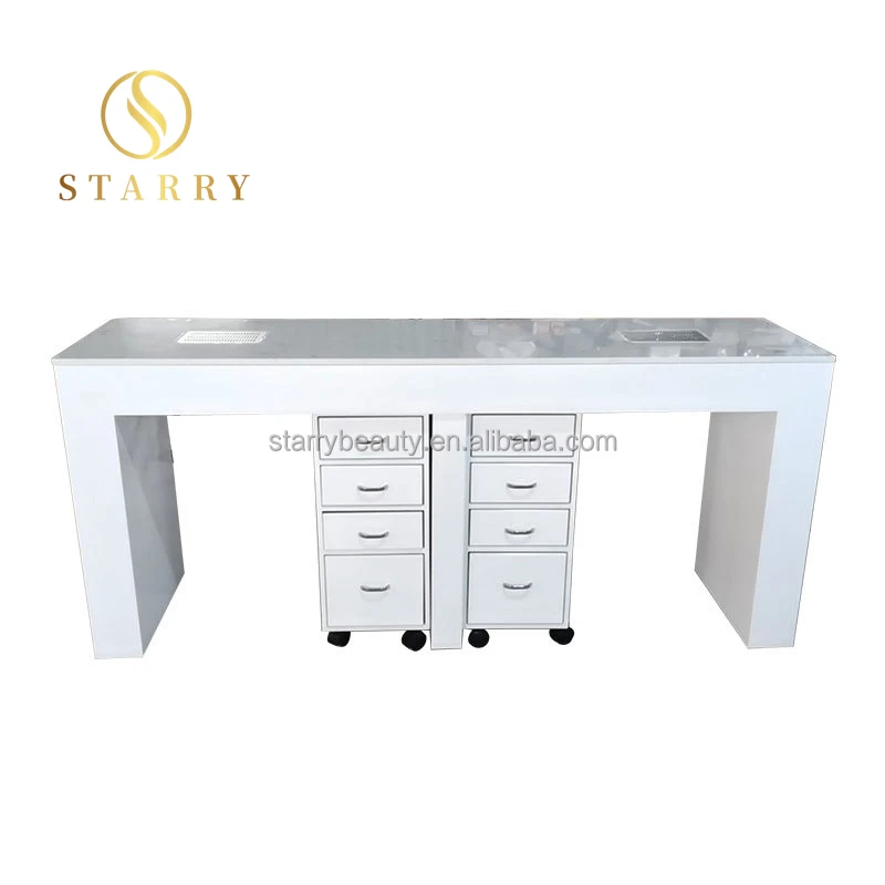 Мебель для салона маникюра, деревянные Белые Двойные столы для ногтей с вытяжным вентилятором