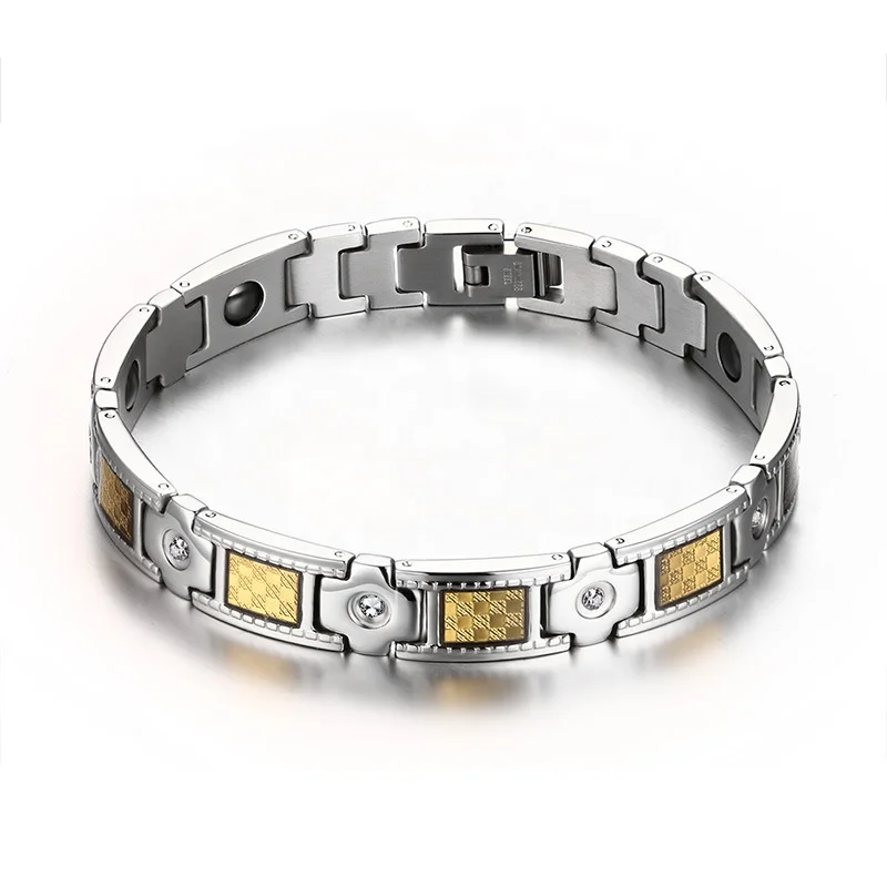 Hoonni Promotional High Quality Magnetic Health Bracelet Gold Silver Crystal Stainless Steel Bracelet For Gift