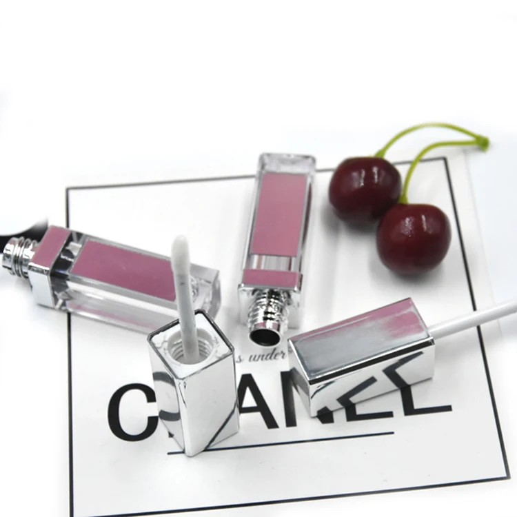 Empty custom silver square clear lipgloss tube container lip gloss bottles tube with applicator