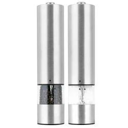 Electric Salt and Pepper or Spice Grinder Set | Battery Powered One Touch Grind | Set of 2 Mills