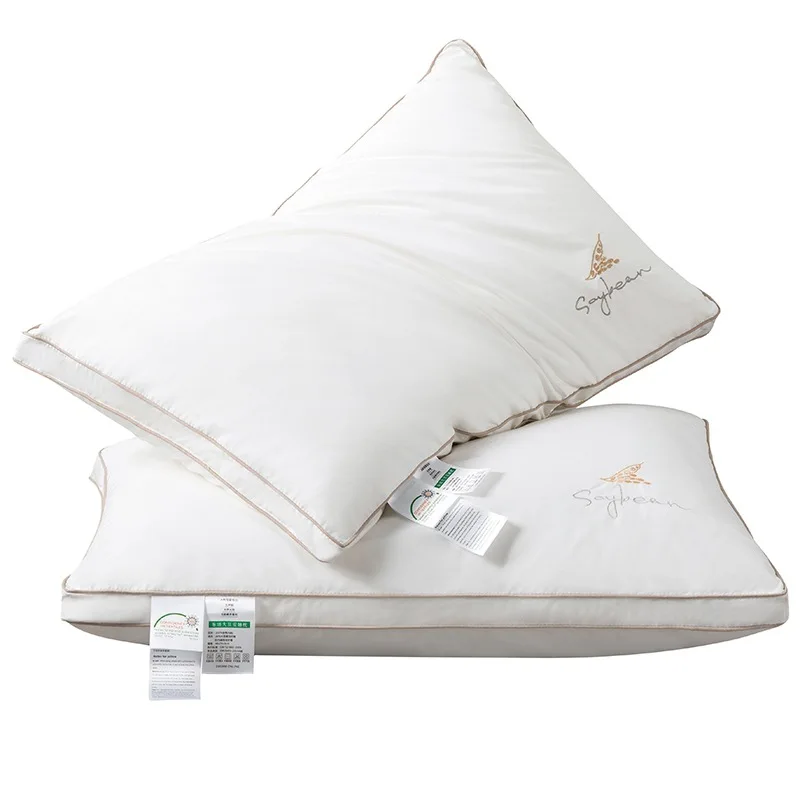 Skin friendly SG test High quality new five-star hotel bed pillow cotton soy fiber healthy sleep embroidery bed pillow