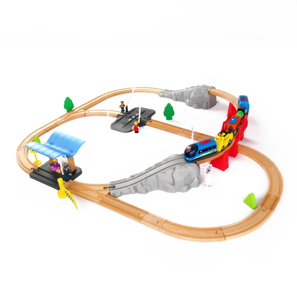 Train Set Educational Assembled Kids Toy Train Station Style with Electric Locomotive Railway Model High Quality Wooden Slot Toy