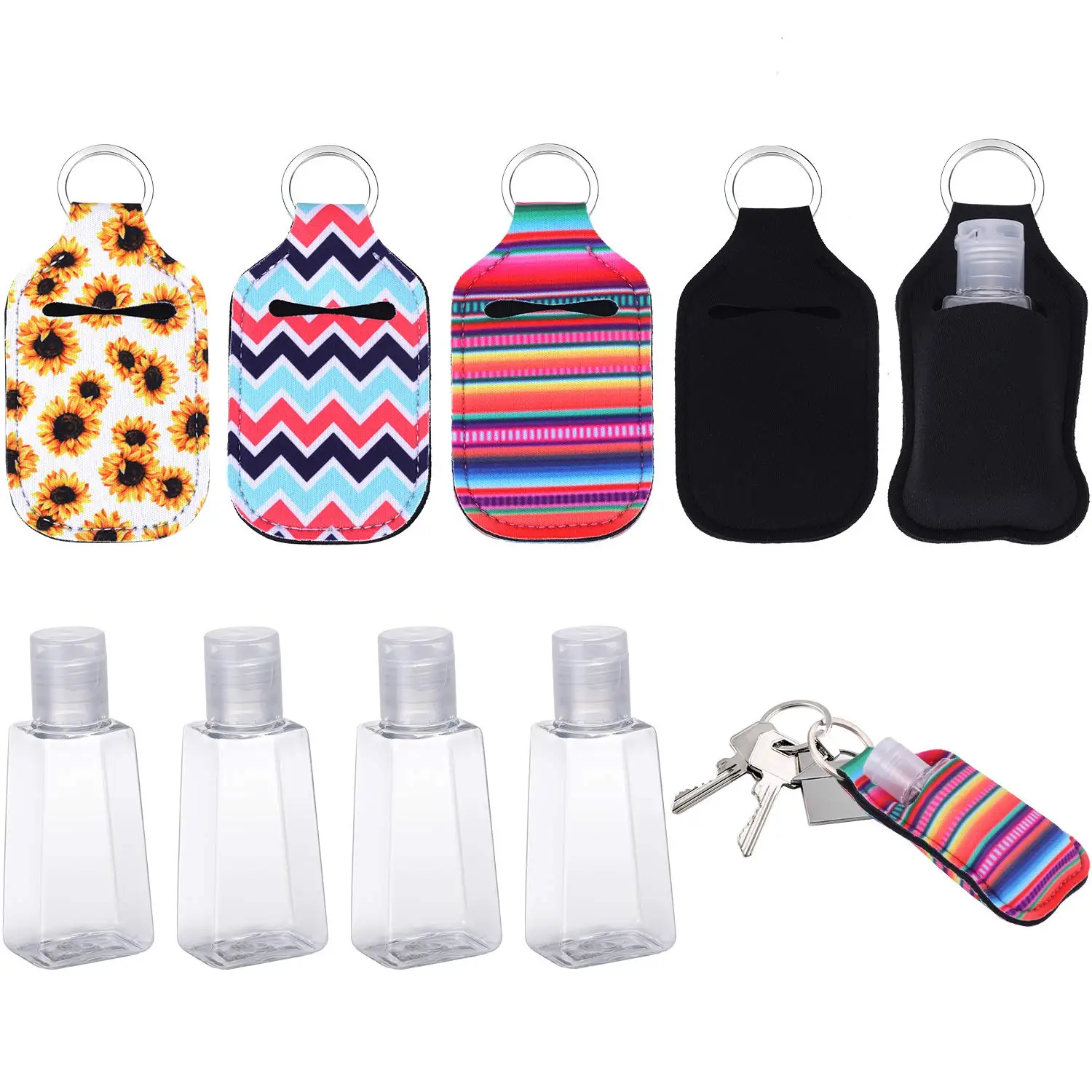 Custom Logo Neoprene Sanitizer Bottle Sleeve Keychain Wrist Strap promotion gifts Bottle Keychain Hand Sanitizer Holder