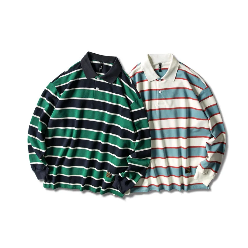 
long sleeve latest blank striped t-shirts striped t shirt Have STock CASUAL tee shirt Lapel men stripes t-shirts custom 