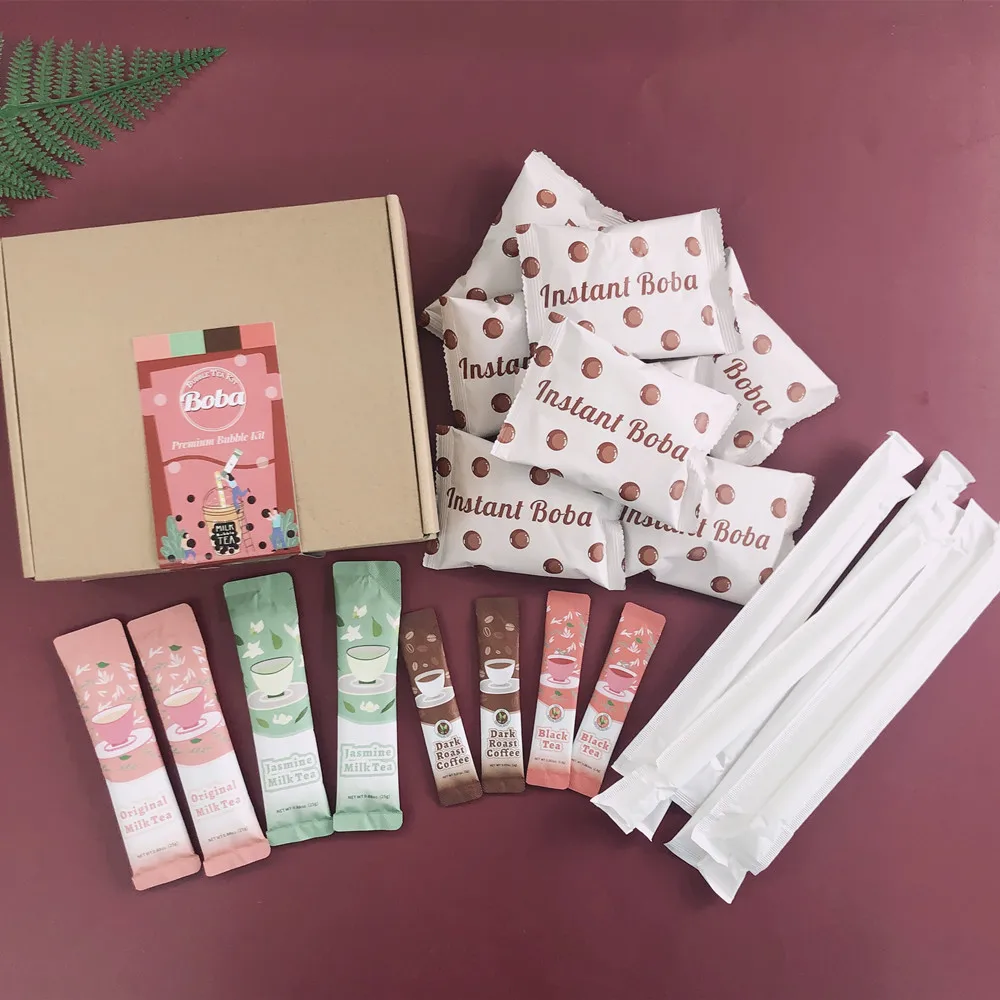 Ready to Ship DIY Instant Bubble Home Tea Kit 8 Servings for Assorted Flavors Customized Print Available