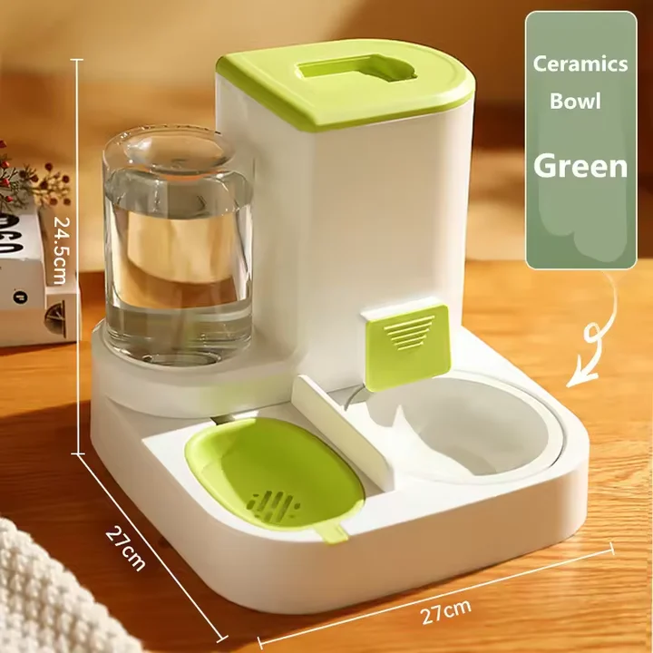 2 in 1 Automatic Pet Food & Water Dispenser Factory Wholesale Nonslip Dog Cat Bowls Plastic Drinking Fountain