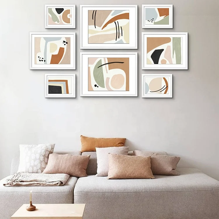 EAGLEGIFTS Vintage Abstract Plant Desert Landscape Modern Framed Wall Art Set for Home Decor Living Room