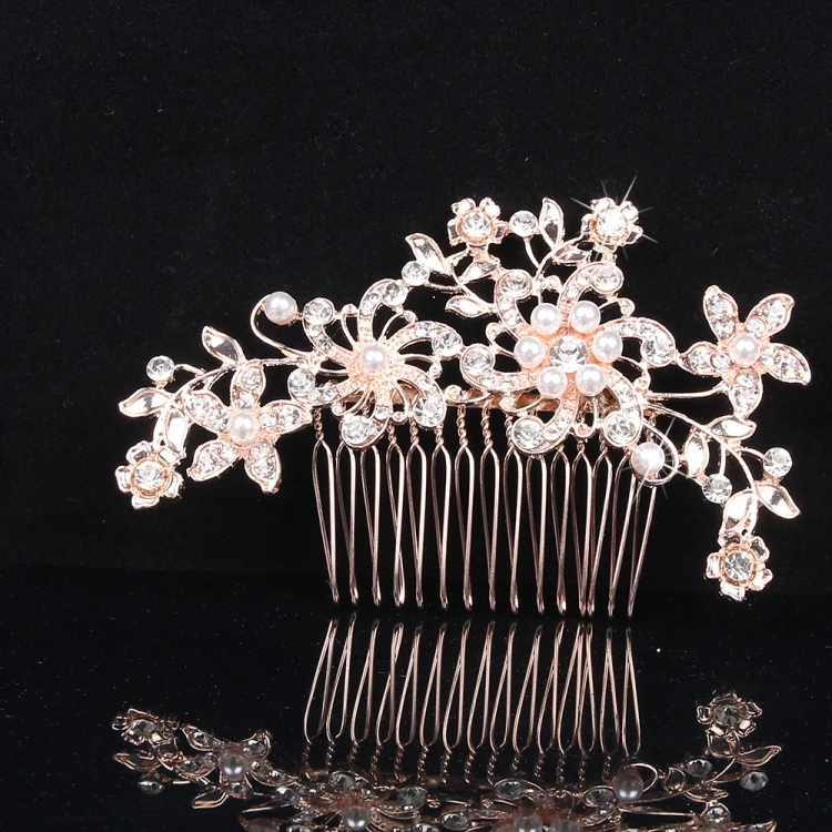 
Fashion Bride Hair Jewelry Accessories Alloy Rhinestone Pearl Hair Comb for Wedding 